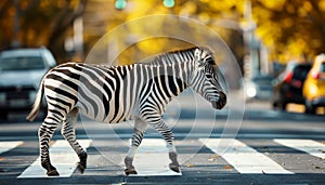 zebra standing in the middle of a Crosswalk traffic . Generative AI