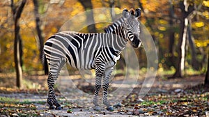 A zebra standing in the middle of a forested area, AI