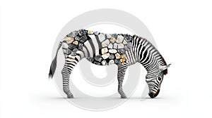 Zebra with stone pattern white isolate background