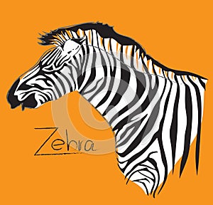 Zebra symbol, logo, sign cartoon art line design side view has word