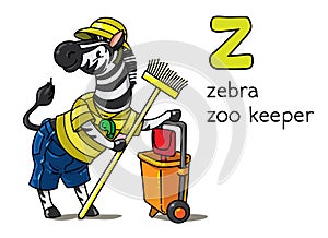 Zebra zoo keeper Animals profession ABC Alphabet Z