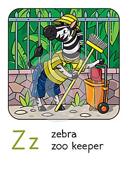 Zebra zoo keeper Animals profession ABC Alphabet Z