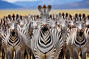 Zebras with distinctive striped patterns in the african wilderness, showcasing their natural habitat