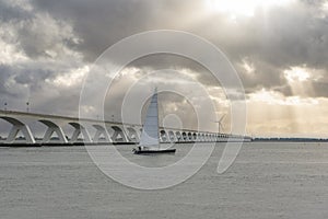 Zeeland Bridge in the Oosterschelde estuary near Zierikzee. Province of Zeeland in the Netherlands