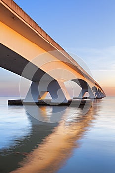 The Zeeland Bridge in Zeeland, The Netherlands at sunrise