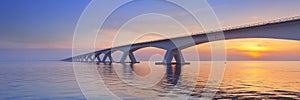 The Zeeland Bridge in Zeeland, The Netherlands at sunrise