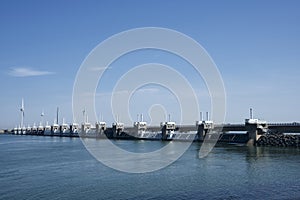 The zeelandbrug deltaworks in holland at the Oosterschelde river to protect holland form high sea level, this is near the dutch photo