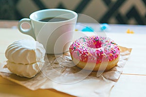 Zefir, donut and coffee cup