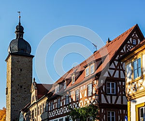 Zeil am Main Town tower with half-timbered houses photo