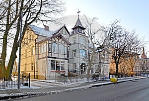ZELENOGRADSK, RUSSIA. The building of the former villa `Waldfrieden` on a winter day. Kaliningrad region