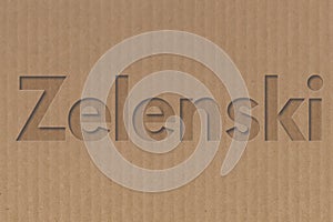 Zelenski text cut out on cardboard