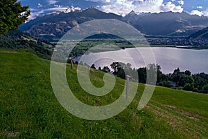 Zeller lake with Alps and clouds