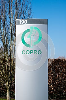 Zellik, Flemish Brabant, Belgium - Sign of the Copro company at the Research Park