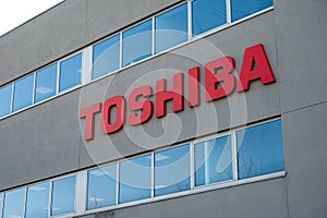 Zellik, Flemish Brabant, Belgium - Sign and logo of the Toshiba company