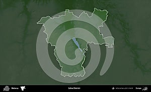 Zelva District highlighted, Belarus. Physical