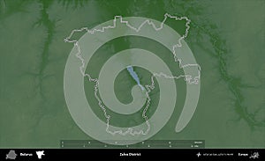 Zelva District outlined, Belarus. Physical