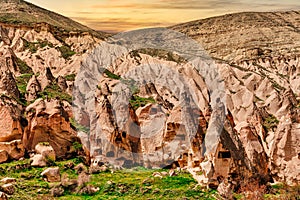 Zelve, Cappadocia, Nevsehir Province, Central Anatolia, Turkey. Sunset