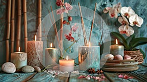 Zen Aromatherapy Essentials: Candles, Oil, Potpourri, Stones, Glass, Orchids, and Bamboo for a Serene Ambience