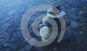 Zen Balance Rocks Pebbles Covered Water Concept