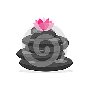 Zen balancing stones with pink lotus flower vector illustration isolated on white background