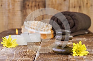 Zen basalt stones and spa oil with candles