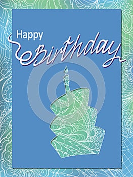Zen blue birthday card with cake silhouette