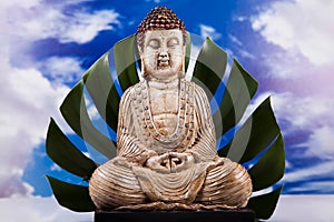 Zen buddha statue, vivid colors, natural tone