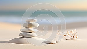 Zen concept, meditative elements - arranged stones, sand patterns, balance and harmony,