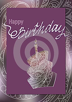 Zen dark violet birthday card with cake silhouette