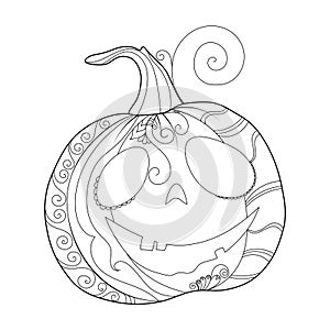 Zen doodle pumpkin. Halloween boho zentangle insired line art illustration