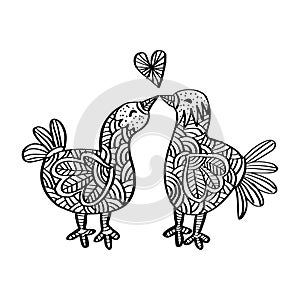 Zen doodle Two birds in love
