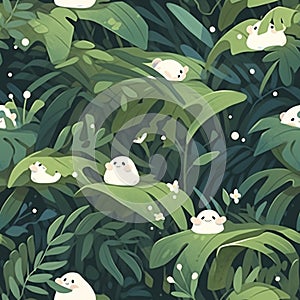 Zen Frog Yogis: Tranquil Bamboo Forest Motif