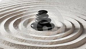 Zen Garden with Balanced Stones and Concentric Circles of Sand - Generative Ai