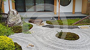 Zen garden and the big stone.