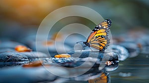 Zen Garden Butterfly Resting on Spa Stones