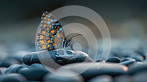 Zen Garden Butterfly Resting on Spa Stones