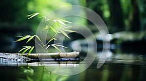 Zen garden with massage basalt stones and bamboo. Spa background