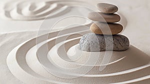 Zen garden meditation stone background, Zen Stones with lines in the sand, concept of harmony