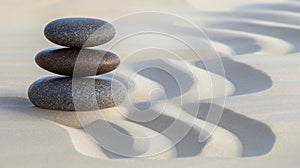 Zen garden meditation stone background, Zen Stones with lines in the sand, concept of harmony