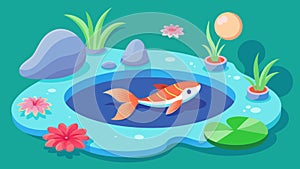 A zen garden with a peaceful koi pond where you can practice deep breathing and gentle stretches to alleviate stress and photo
