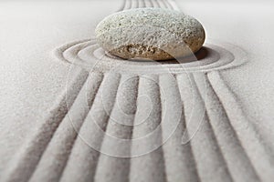 Zen garden raked sand and stone pattern