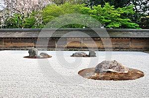 Zen garden, raked the stones of the Ryoanji Temple garden