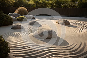 Zen garden sand spring pattern. Generate Ai