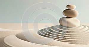 Zen garden with sand and stacked stones - AI Generated