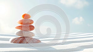 Zen garden with a stone stack