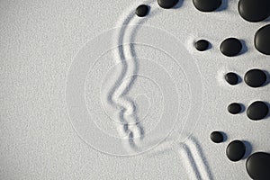 Zen garden in a top view with a woman shape