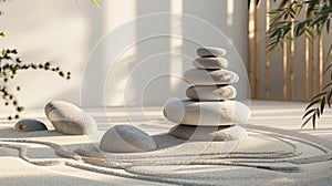 Zen Garden Tranquility: Balanced Stones and Serene Sand Patterns