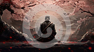 Zen Harmony: Samurai Meditating in a Shower of Cherry Blossoms