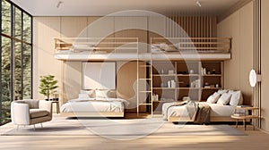 Zen-inspired Bedroom With Bunk Beds And Octane Render Aesthetics