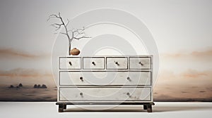 Zen-inspired Chest Of Drawers With Bird In Vignette Style